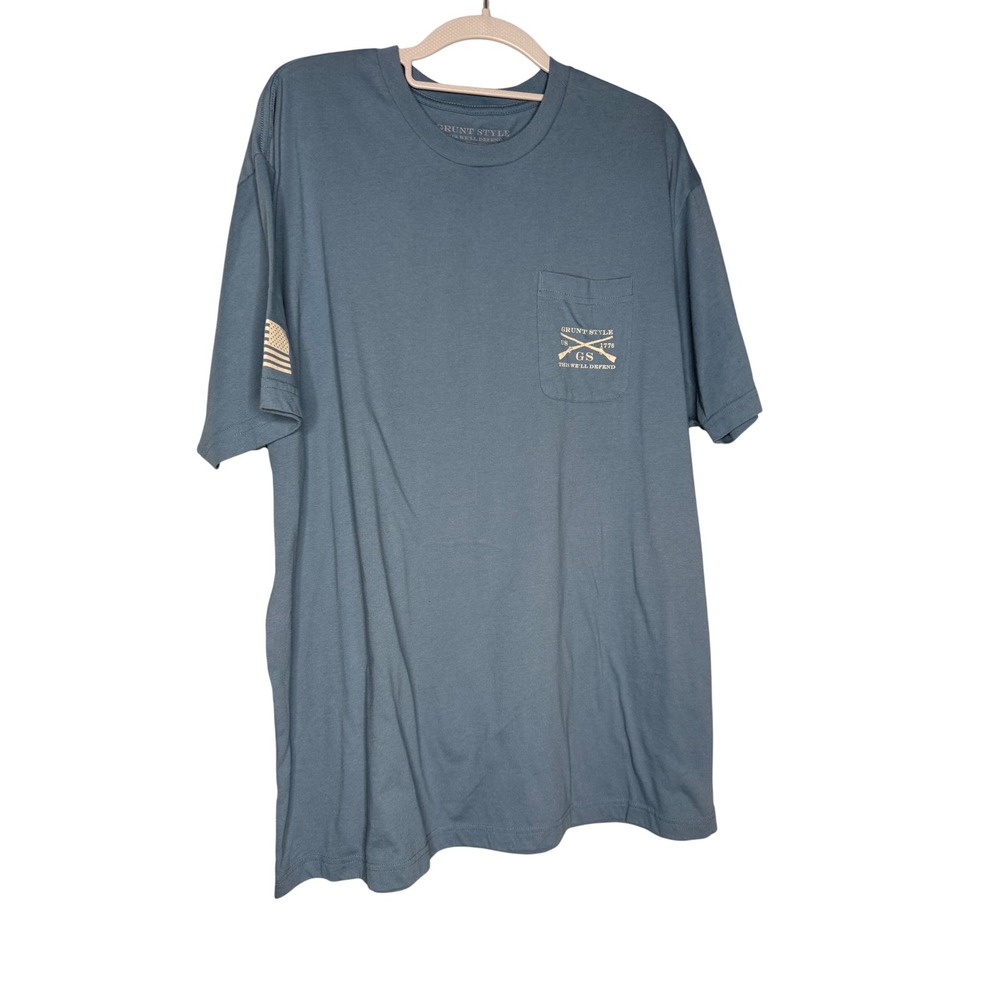 Grunt Style baby blue graphic t-shirt flag print on back
